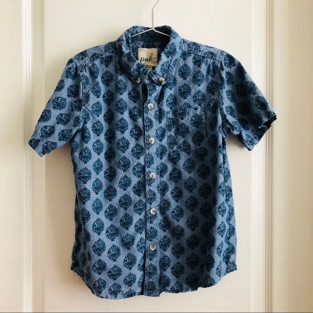 Peek chambray button down batik top blue
